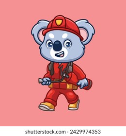 Firefighter Koala Cute Cartoon Illustration