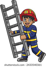 Firefighter with a Ladder Cartoon Colored Clipart