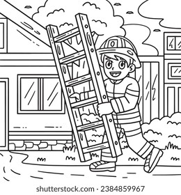 Firefighter with a Ladder Coloring Page for Kids