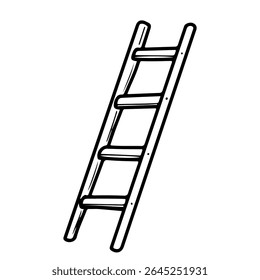 Firefighter ladder. Hand drawn doodle vector. Emergency rescue equipment. Portable tool. Object with steps up. Illustration line art element.