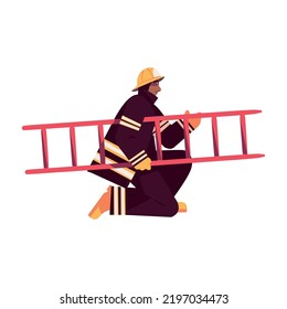 firefighter with ladder icon isolated
