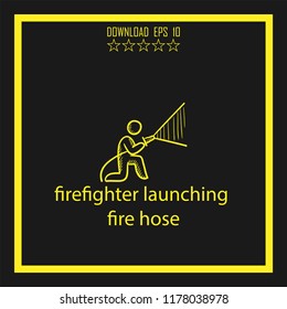 firefighter lainching fire house sketch vector icon