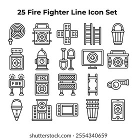 firefighter line drawings depict equipment and medical supplies.