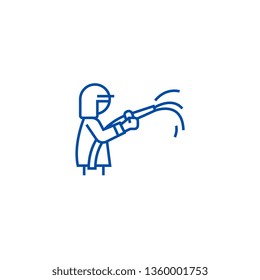 Firefighter line icon concept. Firefighter flat  vector symbol, sign, outline illustration.