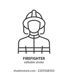 Firefighter line icon. Fireman outline vector symbol. Editable stroke.