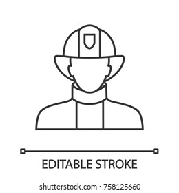 Firefighter linear icon. Fireman. Dangerous profession. Thin line illustration. Contour symbol. Vector isolated outline drawing. Editable stroke