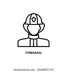 Firefighter linear icon. Fireman. Thin line illustration. Contour symbol.