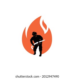 Diseño del logotipo del bombero con ilustración del incendio