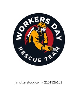 Firefighter Logo Graphic Vector Illustration, Text. Top View, Perfect For Background, Fire Company, Social Media And Commemorate International Firefighter Day