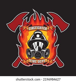 Firefighter logo with helmet and mask