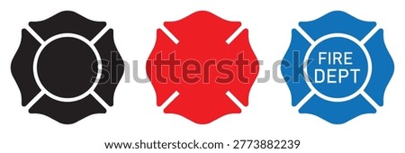 Firefighter Maltese Cross Icon Set, Fire Department Badge and St Florian Symbol Vector Illustration