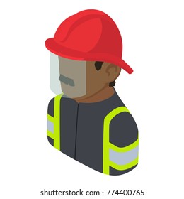 Firefighter man african american icon. Isometric illustration of firefighter man african american vector icon for web