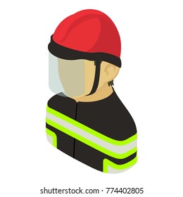 Firefighter man asian icon. Isometric illustration of firefighter man asian vector icon for web