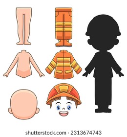 firefighter man cartoon illustration puzzle game set