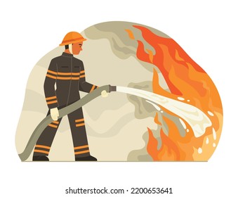 Firefighter Man Extinguish Fire by Spraying Water
