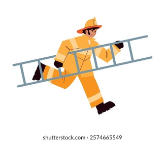 firefighter man with ladders isolated