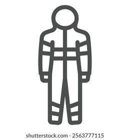 Firefighter man suit line icon, emergency service concept. Vector graphics. Protective workwear costume sign on white background, outline style icon for mobile or web design