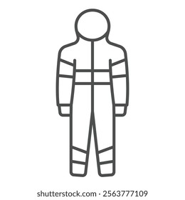 Firefighter man suit thin line icon, emergency service concept. Vector graphics. Protective workwear costume sign on white background, outline style icon for mobile or web design