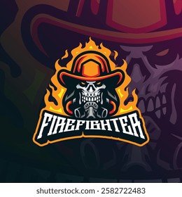 Firefighter mascot logo design vector with modern illustration concept style for badge, emblem and t shirt printing. Skull head firefighter illustration.