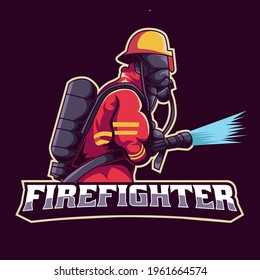 firefighter mascot logo. fire department badge. vector illustration