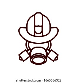 firefighter mask with hat line style icon design, Emergency rescue save department 911 danger help safety and aid theme Vector illustration