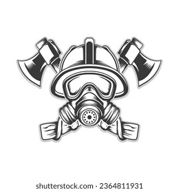 Firefighter mask with helmet background axe vector design illustration black and white graphic bundle