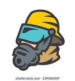 Firefighter in mask sign. Vector Illustration.