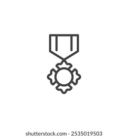 Icono de línea de medalla de bombero. signo de estilo lineal para concepto móvil y Diseño web. Icono de Vector de esquema de medalla de premio. Símbolo, ilustración del logotipo. Gráficos de Vector