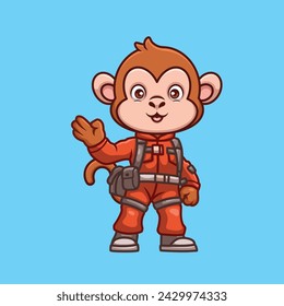 Firefighter Monkey Cute Cartoon Illlustration