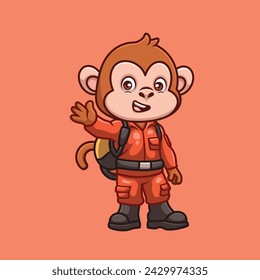 Firefighter Monkey Cute Cartoon Illlustration