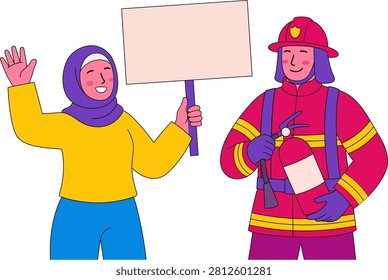 Firefighter and Muslimah Spread Fire Safety Awareness