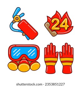 firefighter objects vector illustrations set