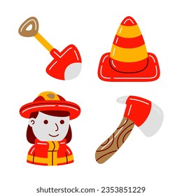 firefighter objects vector illustrations set