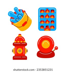 firefighter objects vector illustrations set