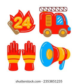 firefighter objects vector illustrations set