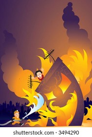 Firefighter is on his duty