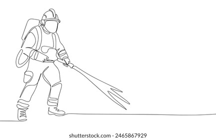 Firefighter one line continuous. Line art Firefighter. Hand drawn vector art.