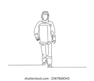Firefighter one line drawing illustration. Firefighter with uniform monoline design.  