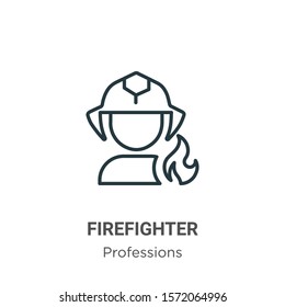 Firefighter outline vector icon. Thin line black firefighter icon, flat vector simple element illustration from editable professions concept isolated on white background