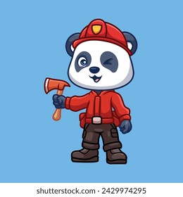 Firefighter Panda Cute Cartoon Illustration