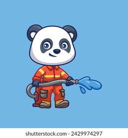 Firefighter Panda Cute Cartoon Illustration