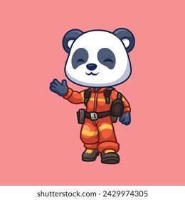 Firefighter Panda Cute Cartoon Illustration