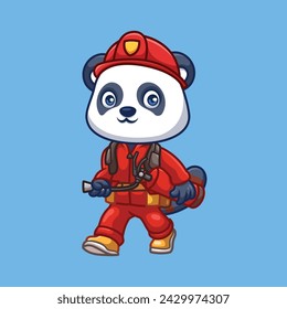 Firefighter Panda Cute Cartoon Illustration