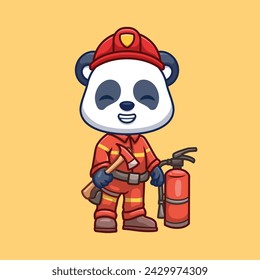 Firefighter Panda Cute Cartoon Illustration