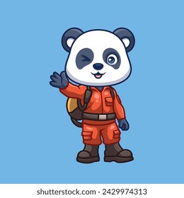 Firefighter Panda Cute Cartoon Illustration