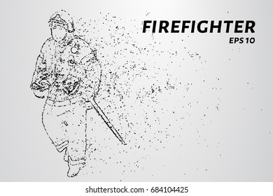 Firefighter of the particles. Firefighter consists of circles and points. Vector illustration.