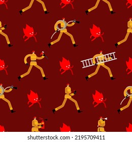 Firefighter pattern seamless. fireman background. firefighter run on fire texture