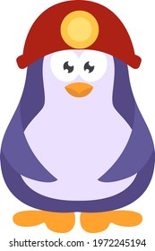 Pingüino bombero, ilustración de icono, vector sobre fondo blanco