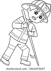 Firefighter Poking Isolated Coloring Page for Kids