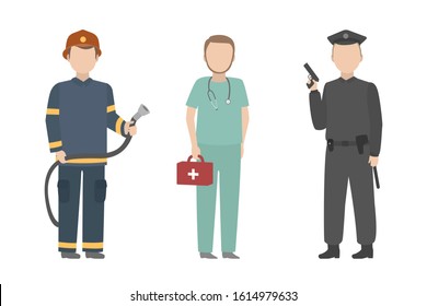 Firefighter Policeman Doctor Professional Occupations Vector Stock ...